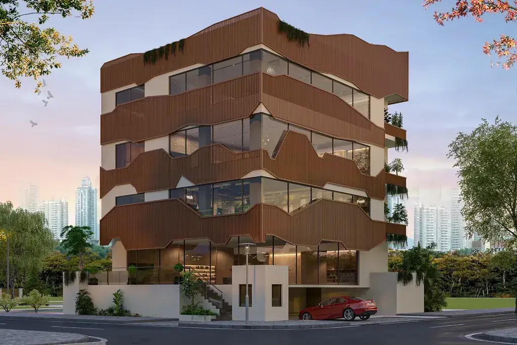 FOUR 94 commercial development at Basaveshwara Nagar, North-West Bangalore, corner elevation